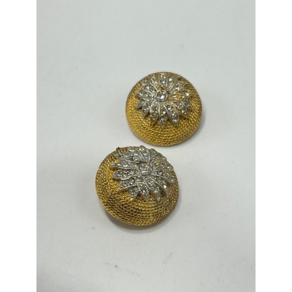 Vintage Signed CORO Clip On Earrings Textured Domed Rhinestones Classic Elegant - Picture 6 of 10